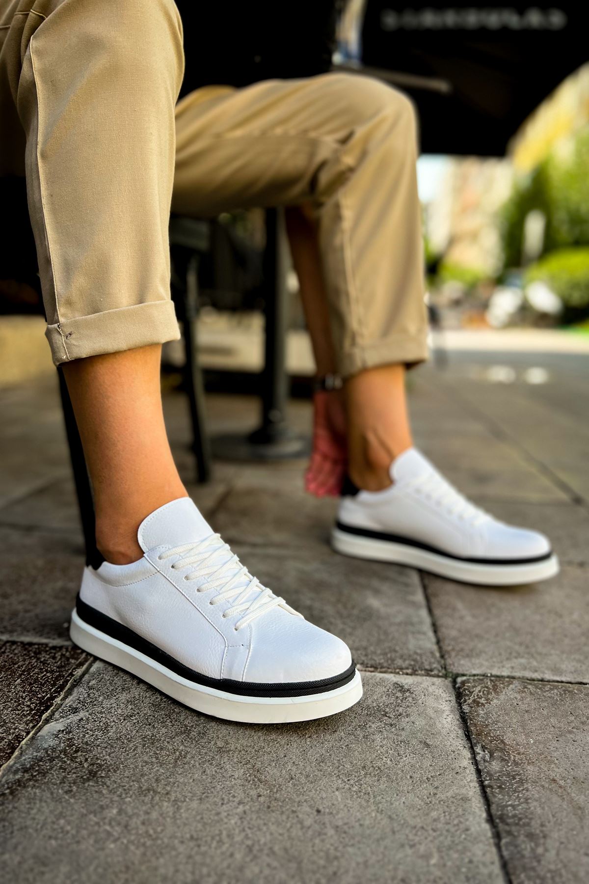 CH979 Santoni GBT Spor Men Sneaker White/Black