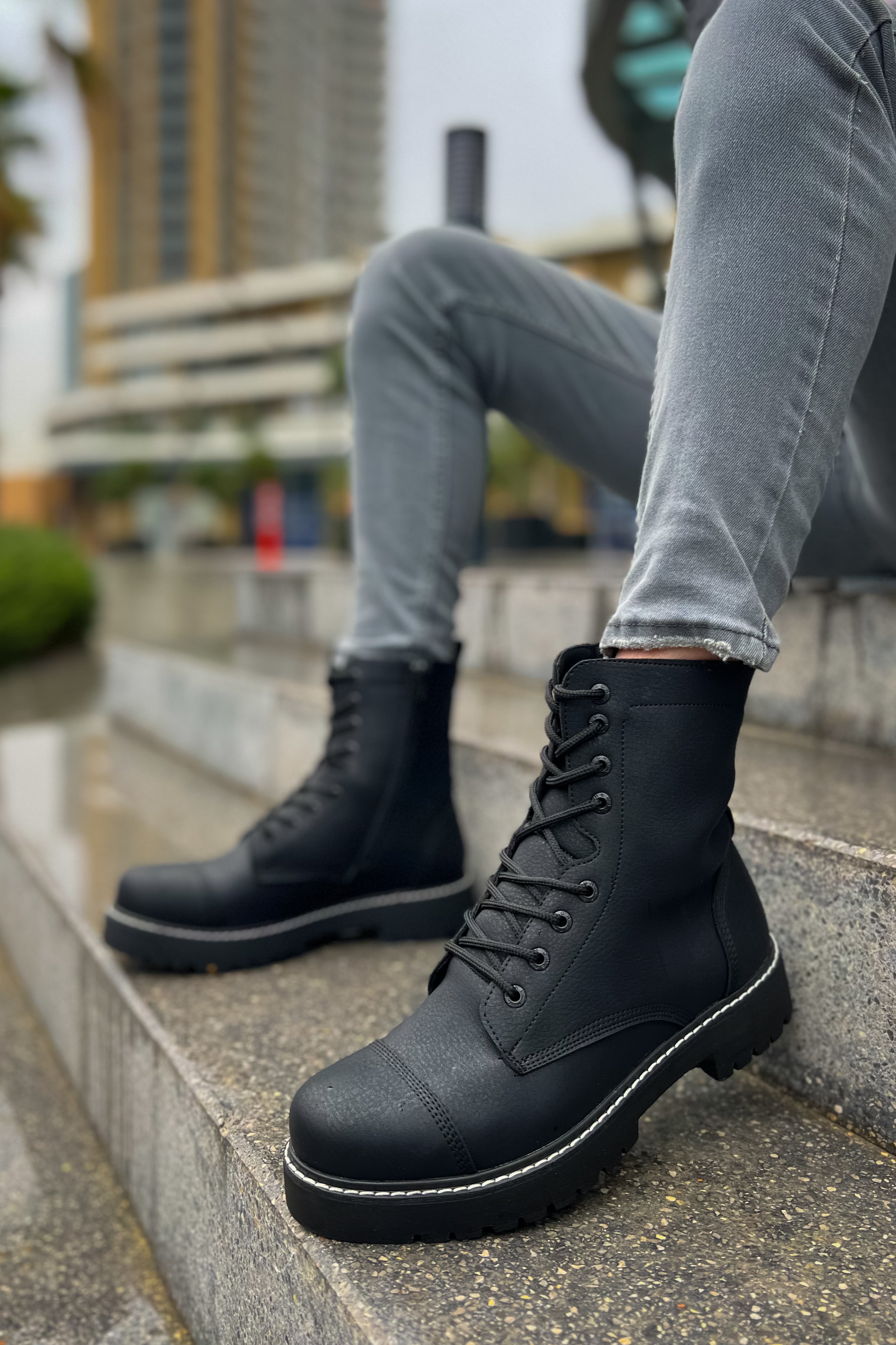 Mens black military style on sale boots