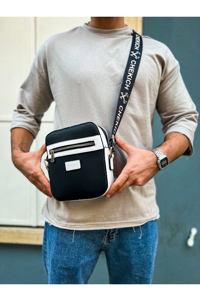 CH102 Stealht Kare Erkek Çanta Black/White - chekich.com