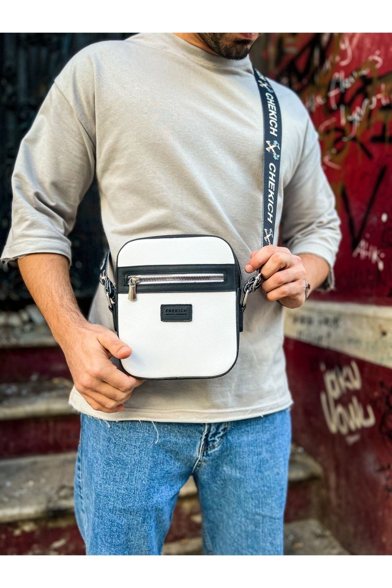 CH102 Stealht Kare Erkek Çanta White/Black - chekich.com