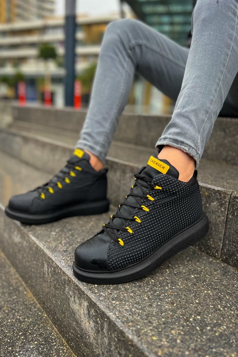 CH111 GST Milano Men's Boots Black - Yellow - chekich.com