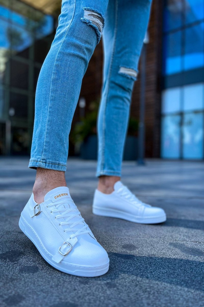 CH191 - CBT Side Buckle Erkek Ayakkabı BEYAZ - chekich.com