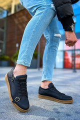 CH191 - CKT Side Buckle Erkek Ayakkabı SIYAH - chekich.com