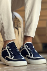 CH2505 - Keten Erkek Ayakkabı Lacivert Beyaz - chekich.com