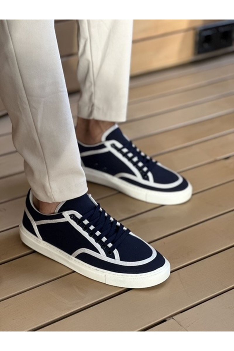 CH2505 - Keten Erkek Ayakkabı Lacivert Beyaz - chekich.com