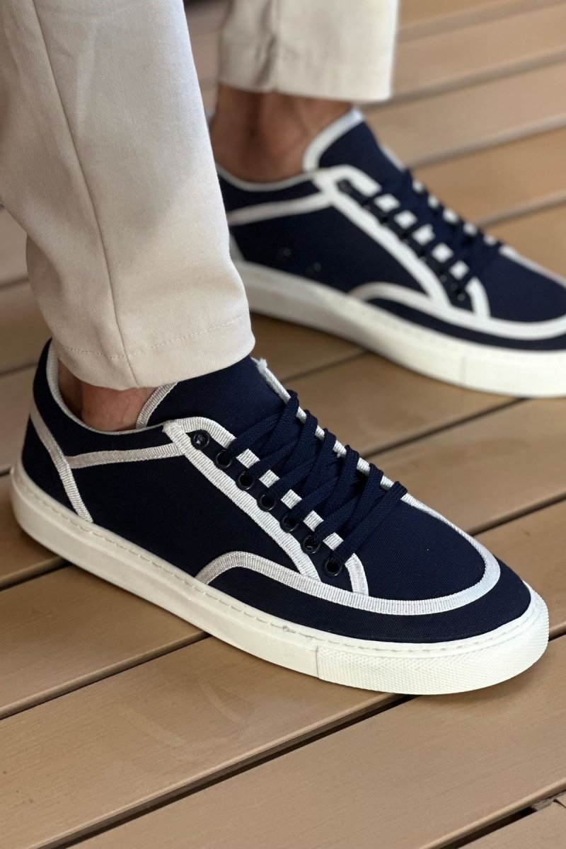 CH2505 - Keten Erkek Ayakkabı Lacivert Beyaz - chekich.com
