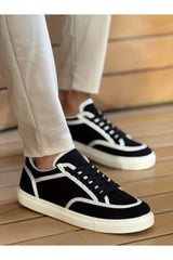 CH2505 - Keten Erkek Ayakkabı SİYAH - BEYAZ - chekich.com