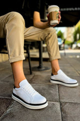 CH979 - Santoni GBT Spor Erkek Ayakkabı BEYAZ/SIYAH - chekich.com