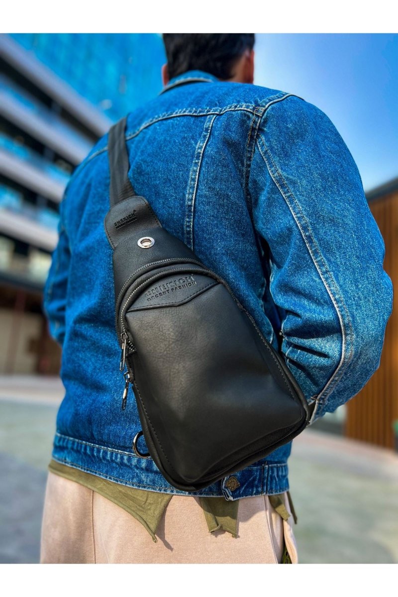 CNT008 Cilt Deri Erkek Omuz Çantası Black - chekich.com