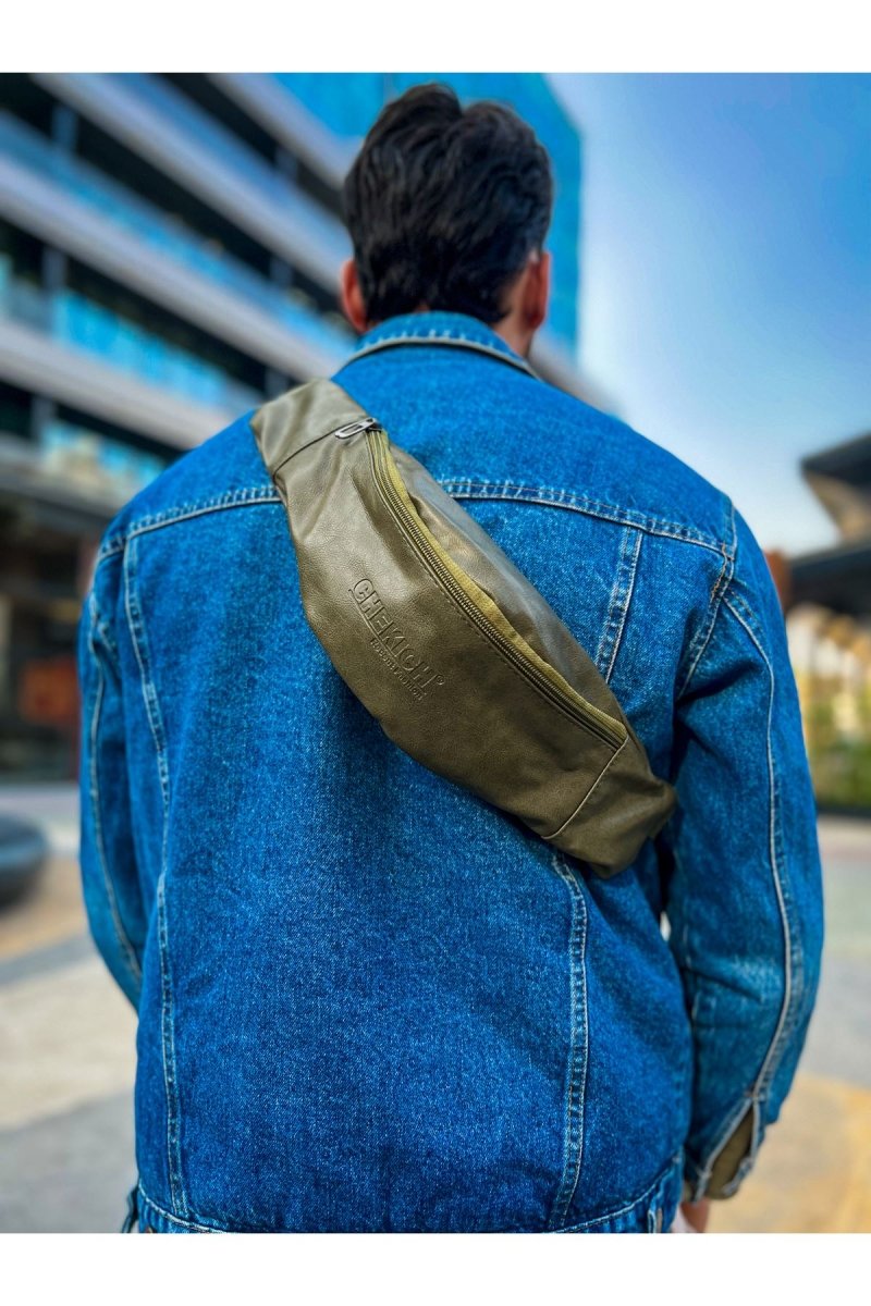CNT010 Cilt Deri Erkek Çapraz Çanta Khaki - chekich.com