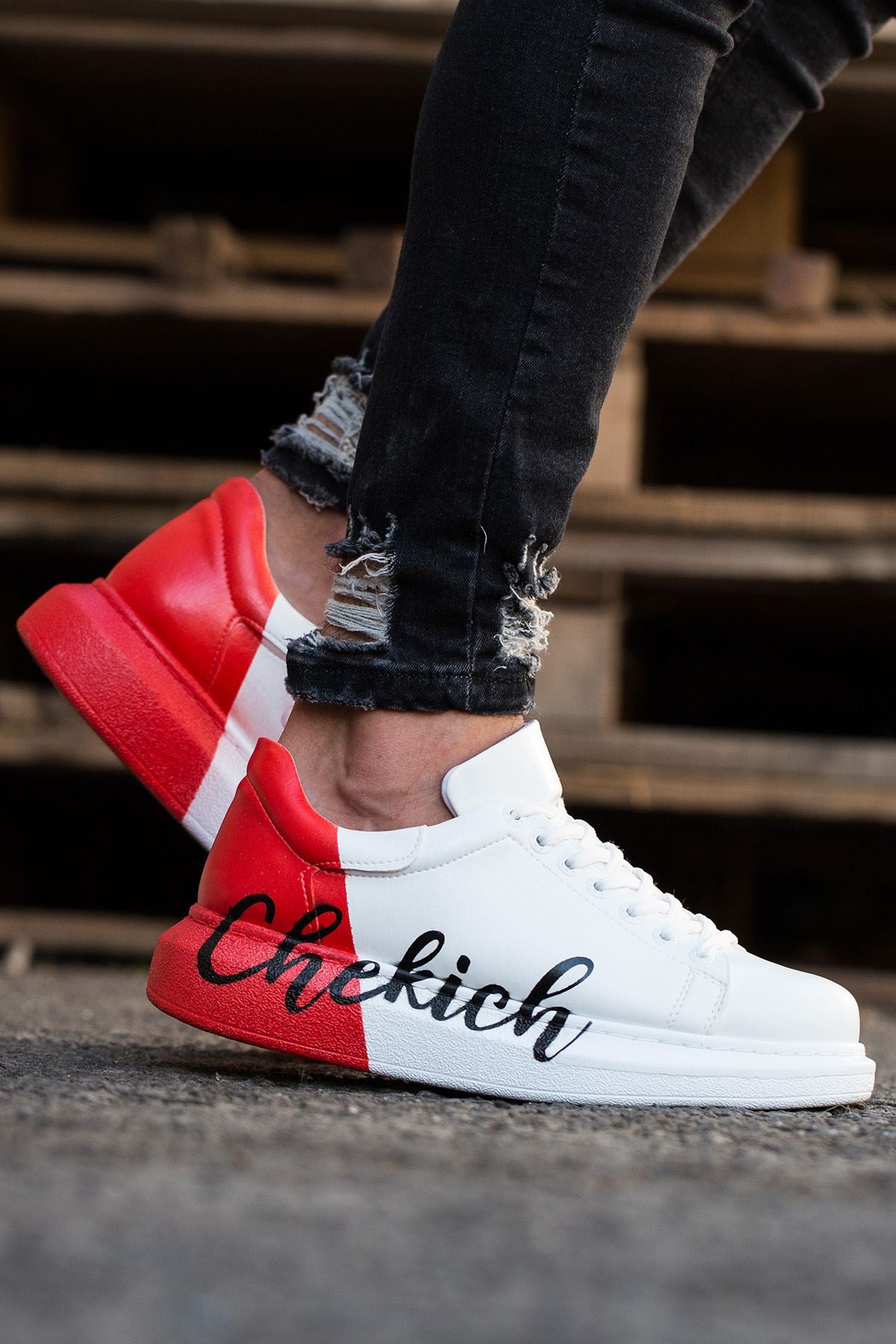CH254 CBT Pittura Heren Sneaker 427 Wit Rood CHEKICH