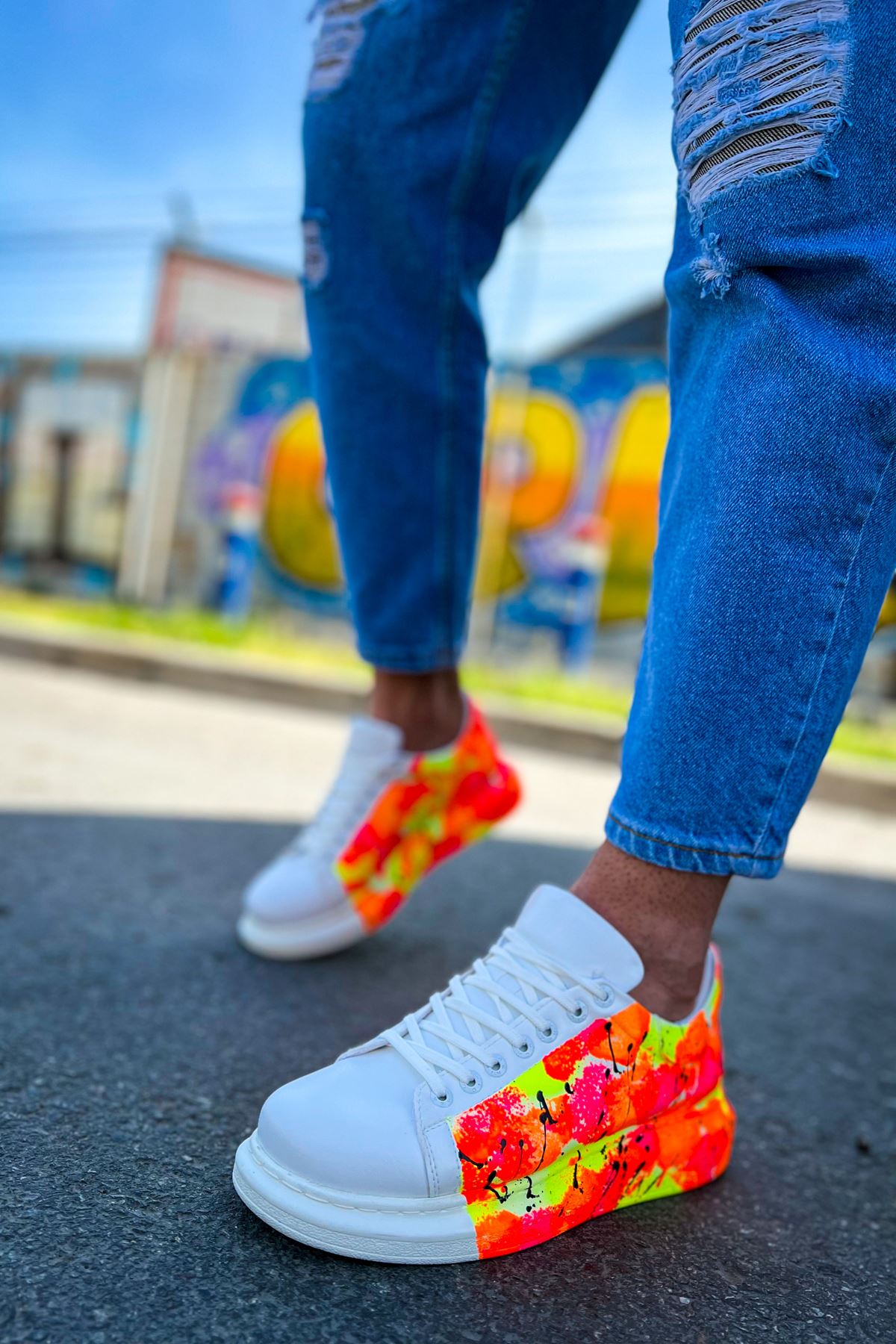 CH254 - CBT Pittura Men Sneaker 535 NEON Orange / Black YAĞMUR